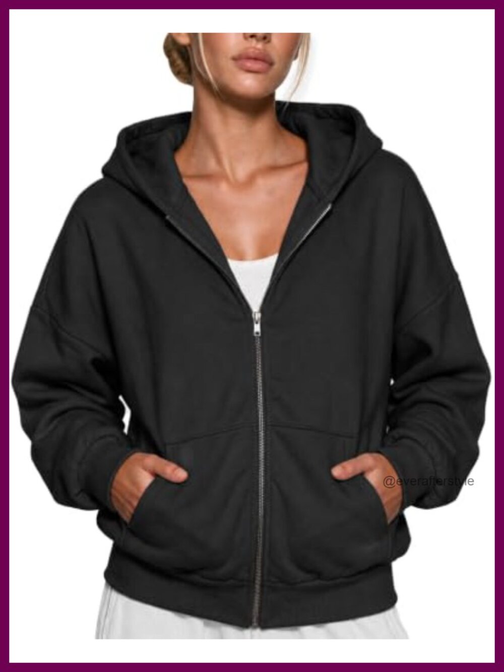 Oversized Zip Up Hoodie Splice Fleece Sweatshirt Thumbholes Y2K